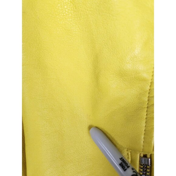 Zara Basic Women's Large Faux Leather Jacket Mustard Yellow Biker - Picture 12 of 13